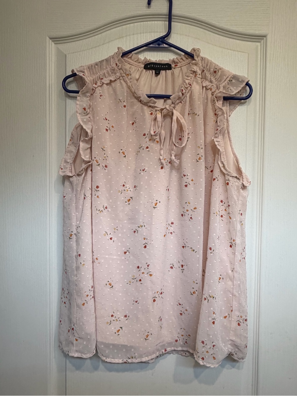 Gibson Blush Pink Ruffle Tie-Neck Sleeveless Blouse